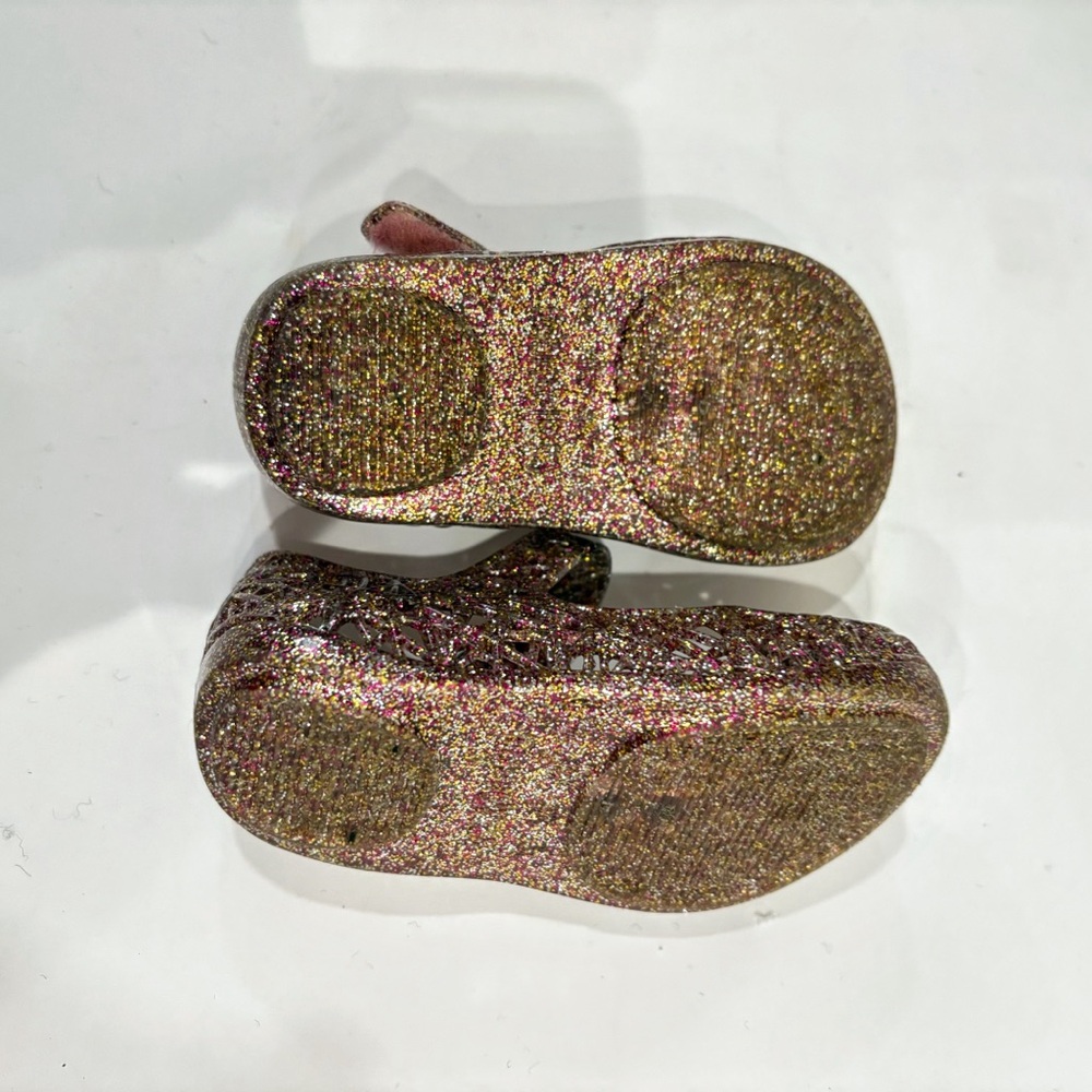 Mini Melissa Girls Pink Glitter & Nude Bow Jelly Mary Jane Sandals - Picture 5 of 12